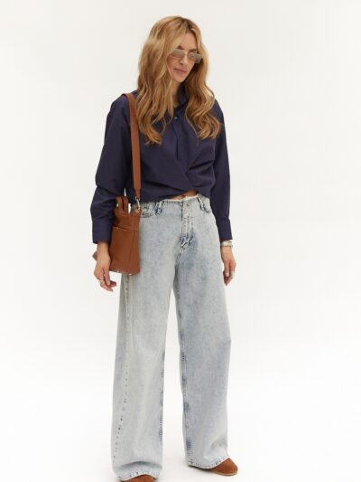 Джинсы L Wide Leg с бахромой на поясе голубого цвета