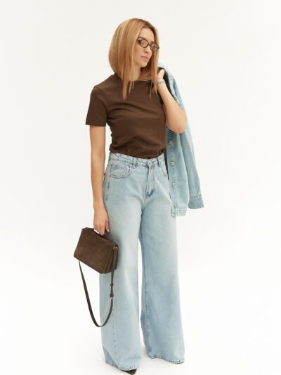 Джинсы L Wide Leg с косым швом голубого цвета