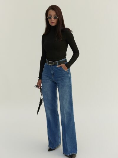 Джинсы EF Wide Leg с брючным карманом синего цвета
